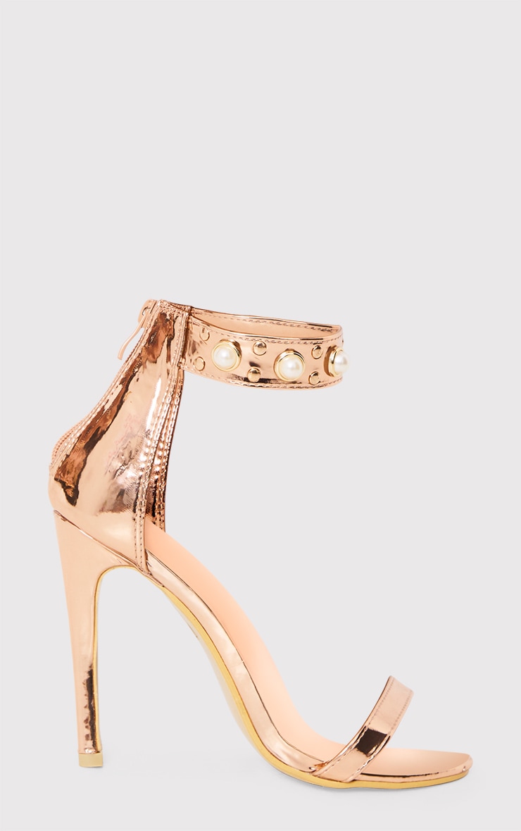 Rose Gold Pearl Strap Heels High_Heels PrettyLittleThing