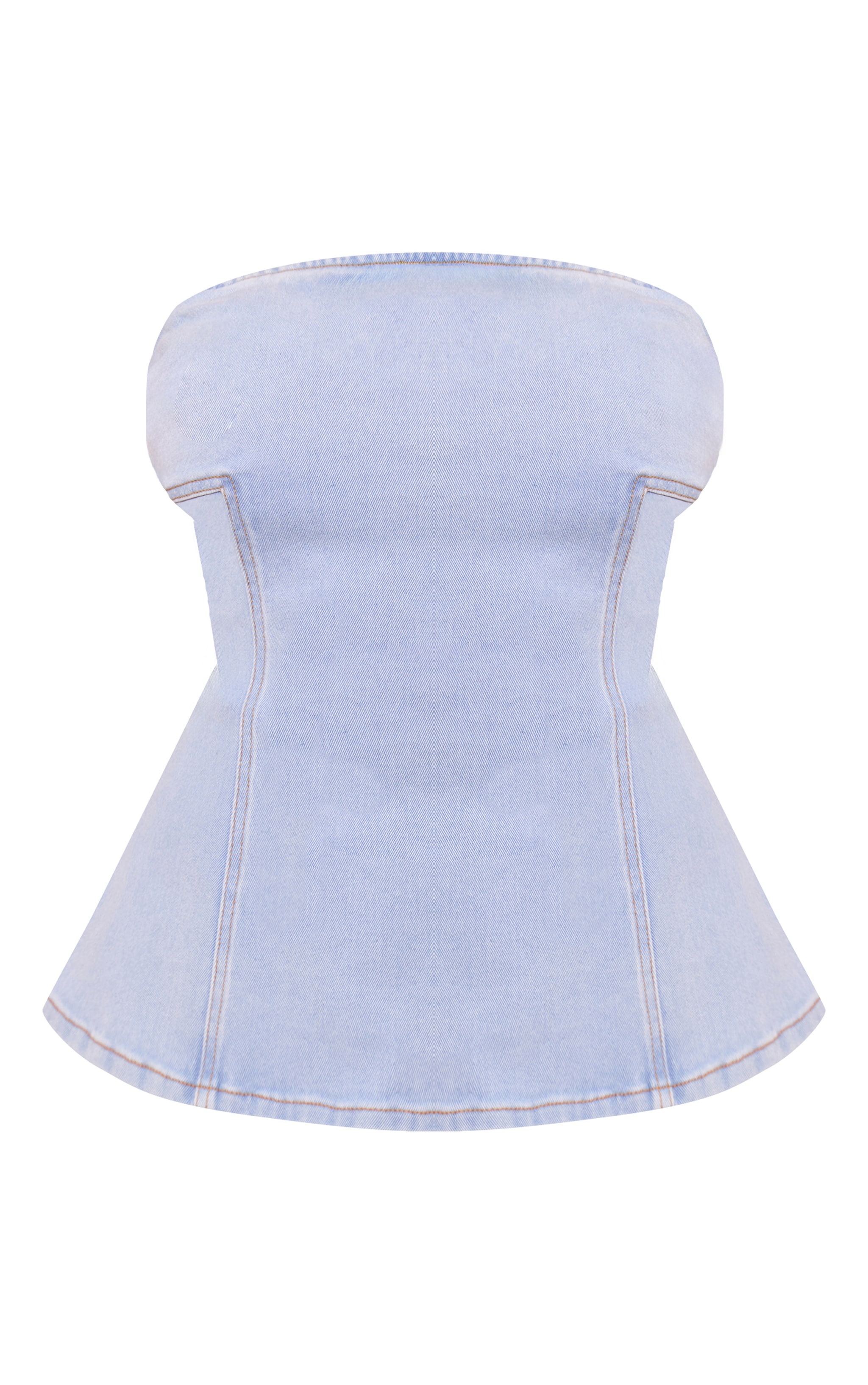 Shape Light Blue Stretch Denim Ruched Bust Peplum Top image 5