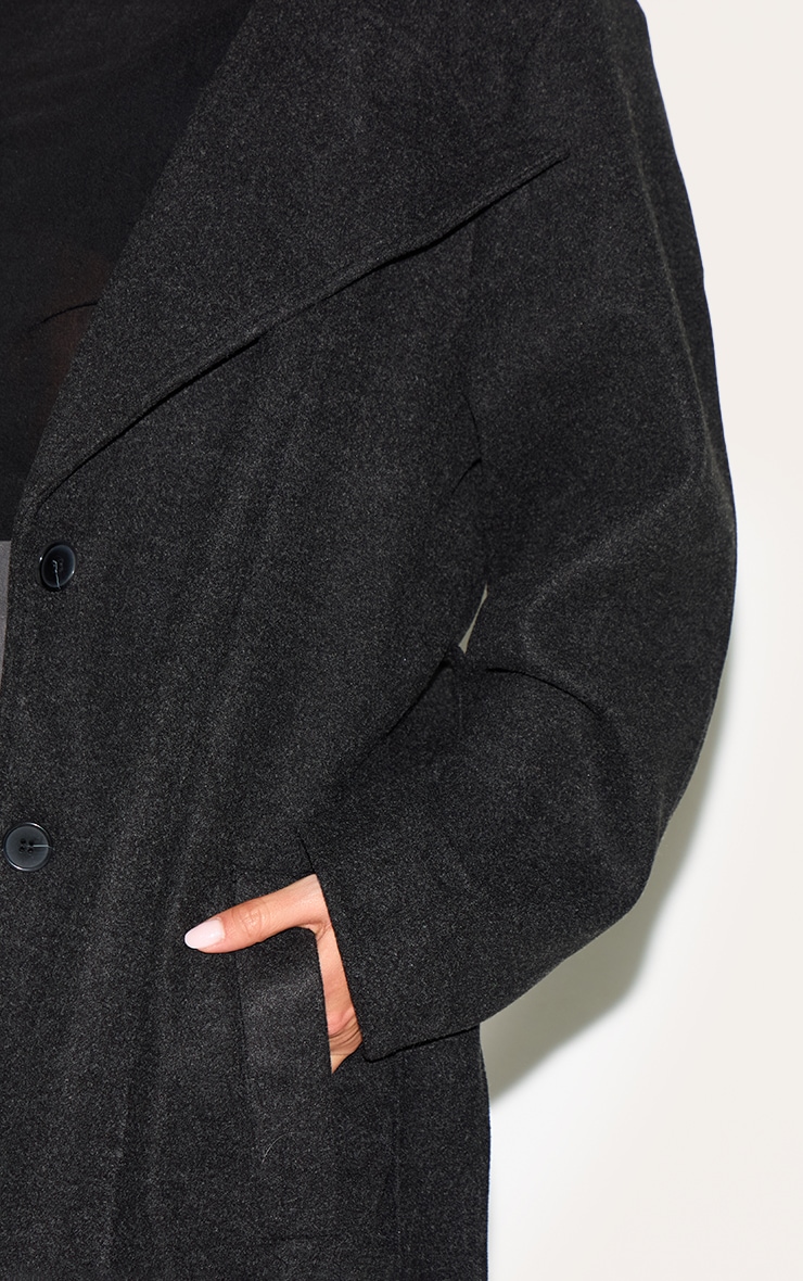 Black Oversized Wool Look Trench Coat image 4
