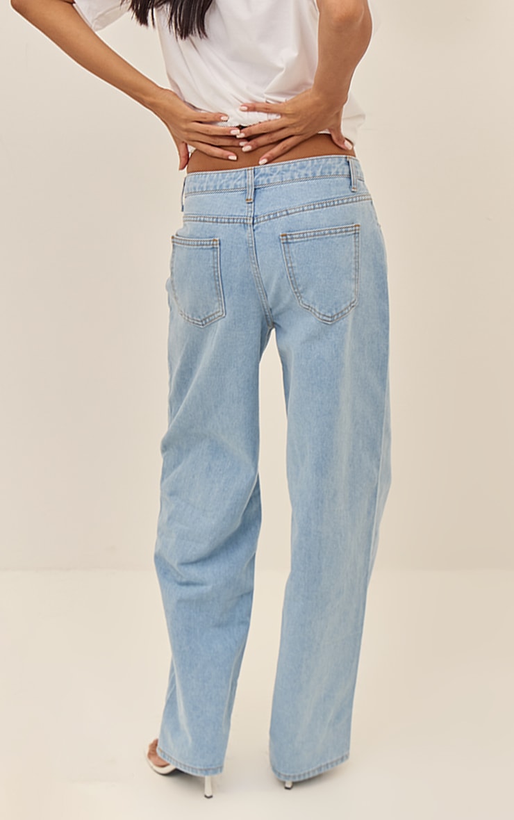 Light Blue Mid Rise Straight Leg Jeans image 3