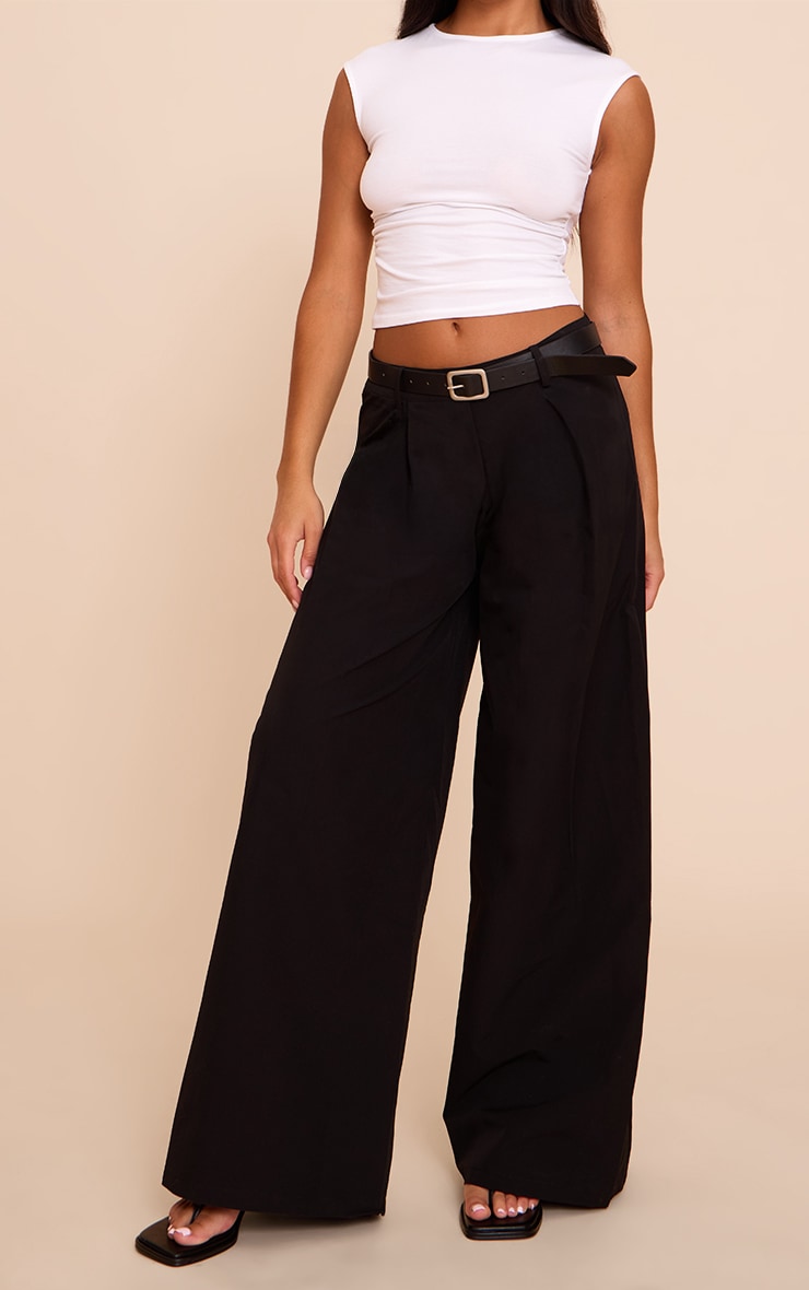 Black Belted Extreme Wide Leg Lightweight Cotton Pants image 2