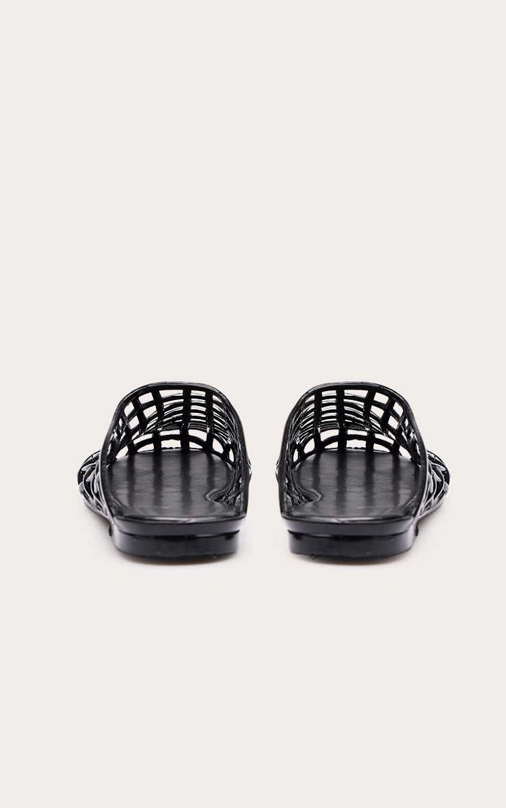 Black Jelly Round Toe Weave Flat Mule image 4
