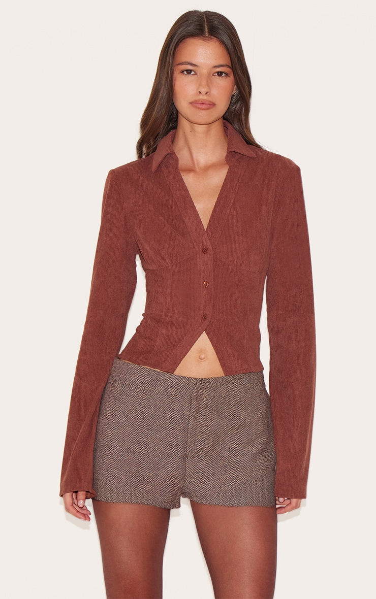 Brown Corduroy Fitted Shirt image 1
