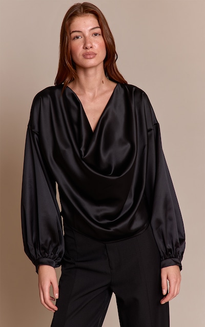 Black Satin Long Sleeve Blouse