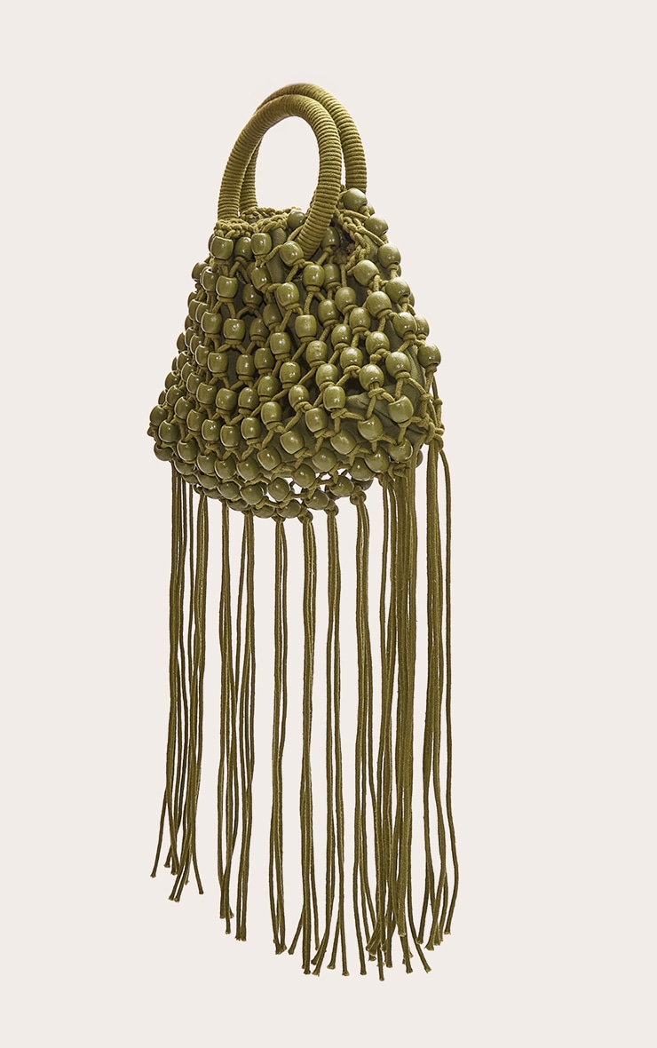 Olive Beaded Weave Bucket Bag image 3