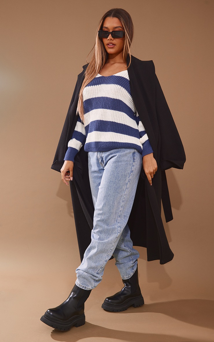 Navy Oversized Striped Knit Sweater image 3