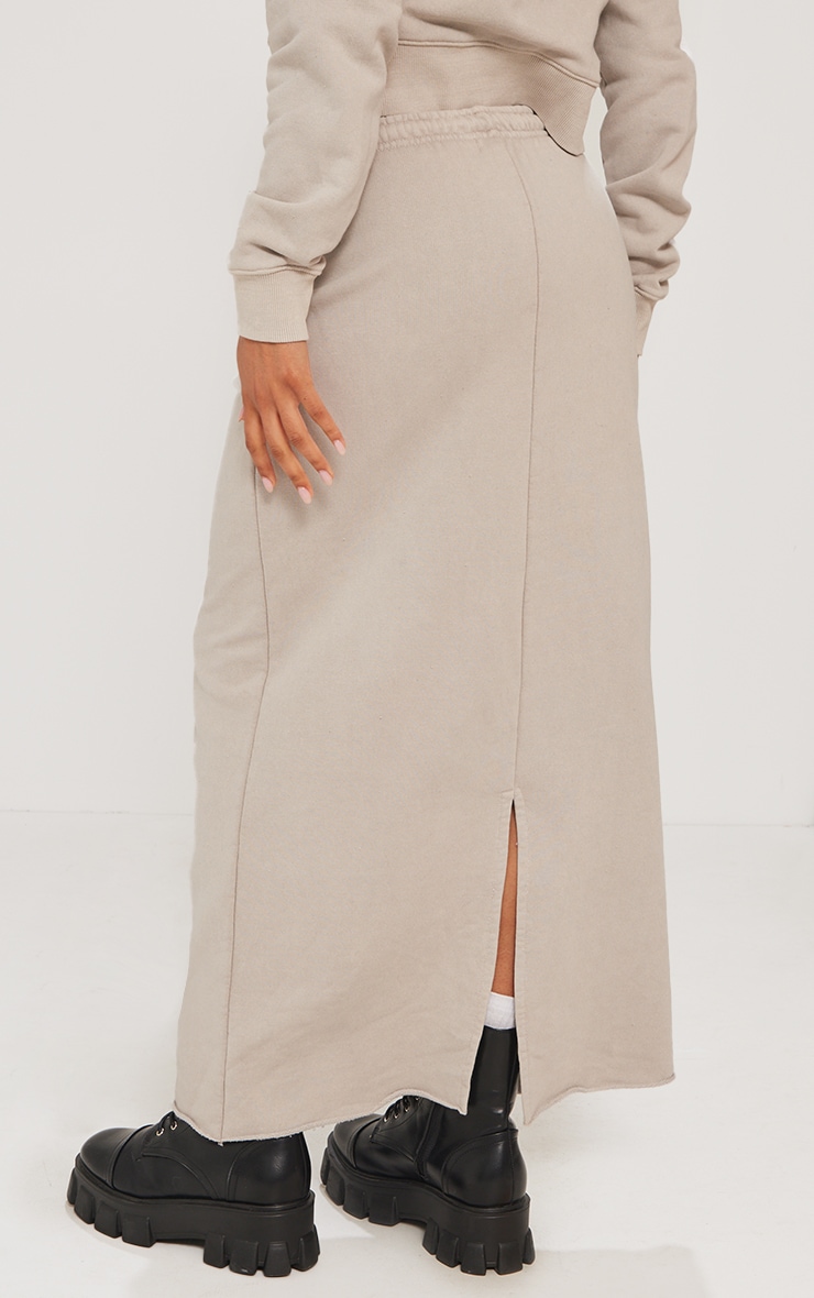 Ash Grey Washed Split Hem Low Rise Maxi Skirt image 3