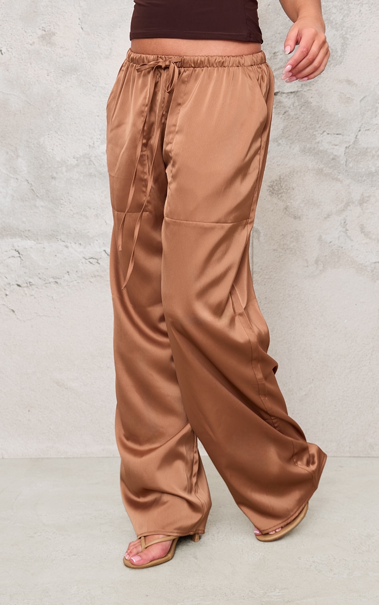 Chocolate Premium Satin Low Rise Drawstring Trousers image 2