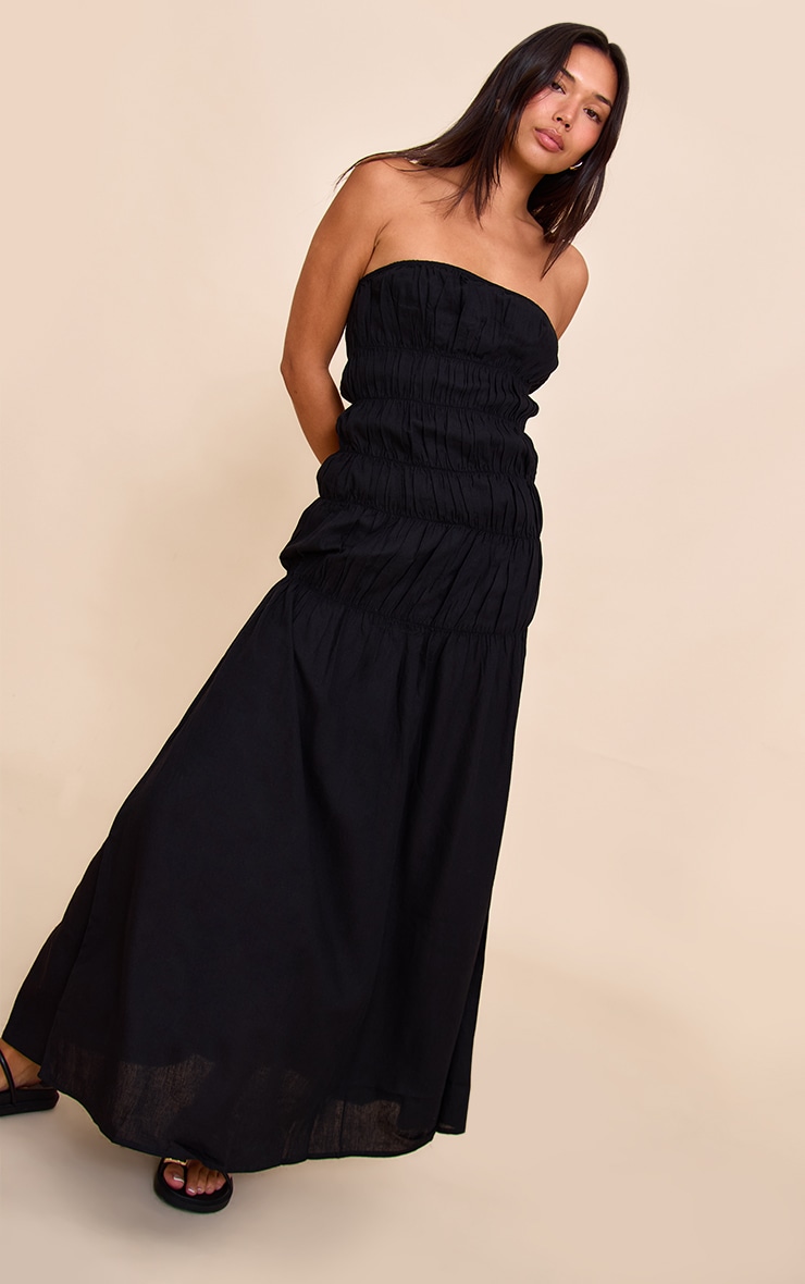 Robe bustier longue noire froncée image 3