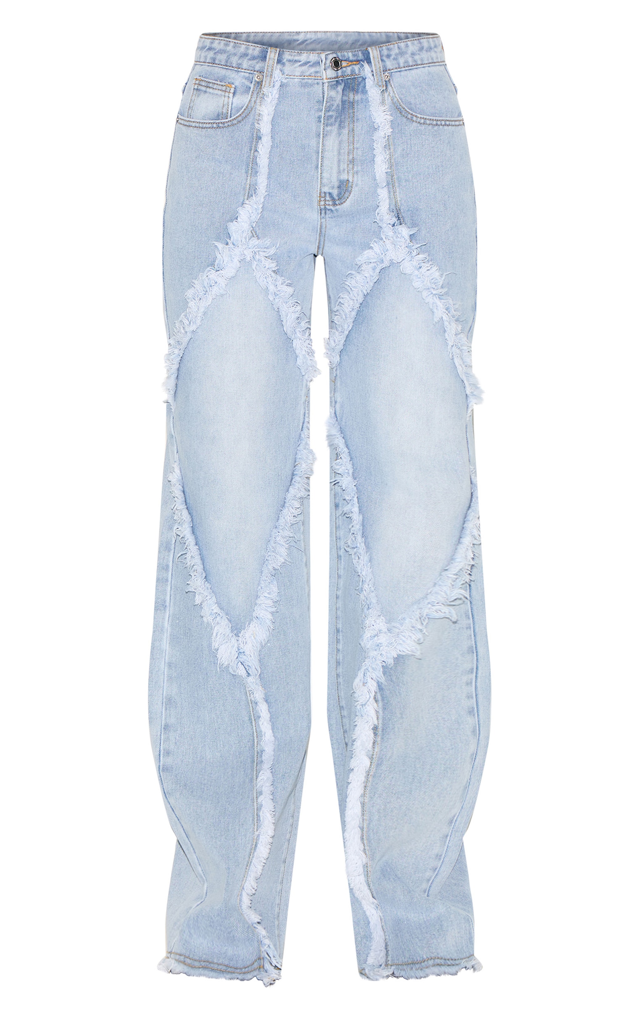Tall Light Blue Wash Mid Rise Raw Seam Detail Wide Leg Jeans image 5