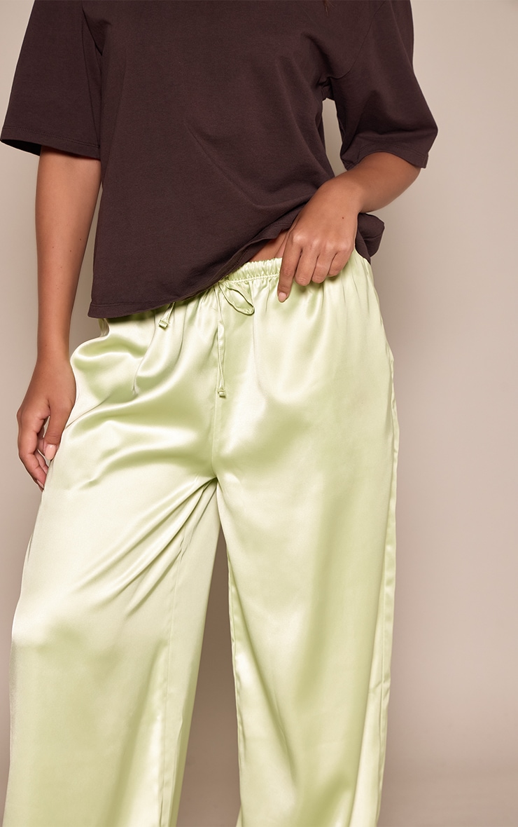 Golden Olive Satin Wide Leg Drawstring Pants image 4