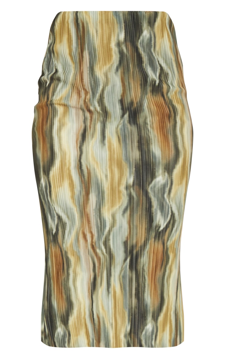 Green Printed Plisse Midi Skirt image 3