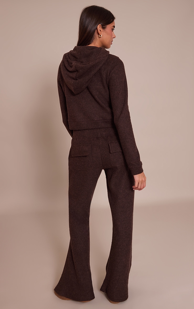 Chocolate Brushed Waffle Rib Skinny Flare Pant image 3