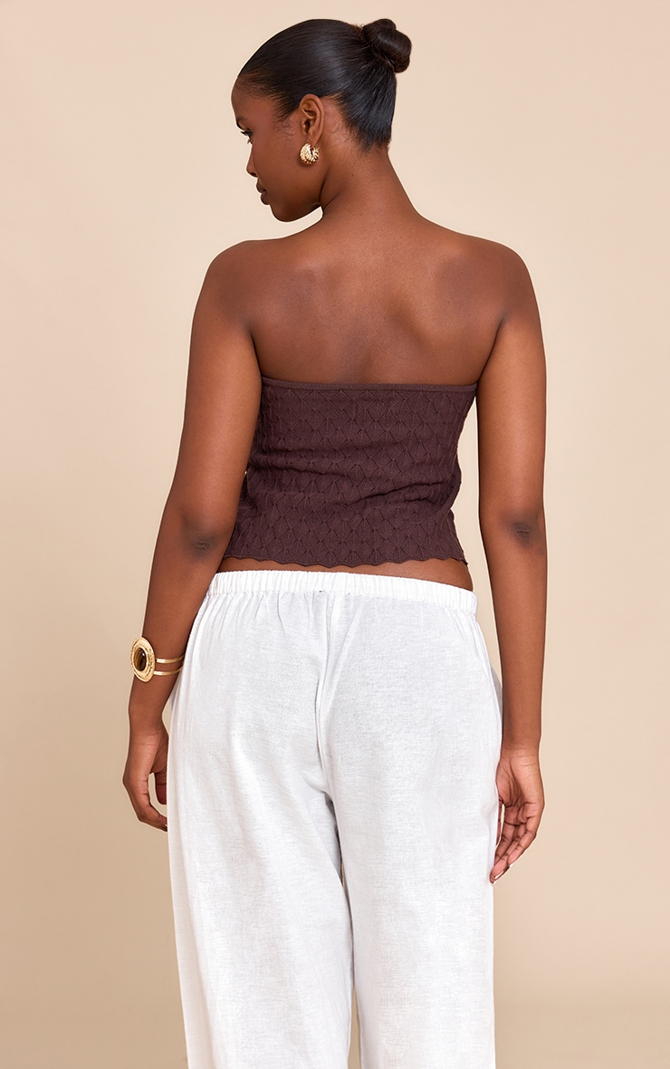 Chocolate Textured Crochet Knit Bandeau Open Top image 2