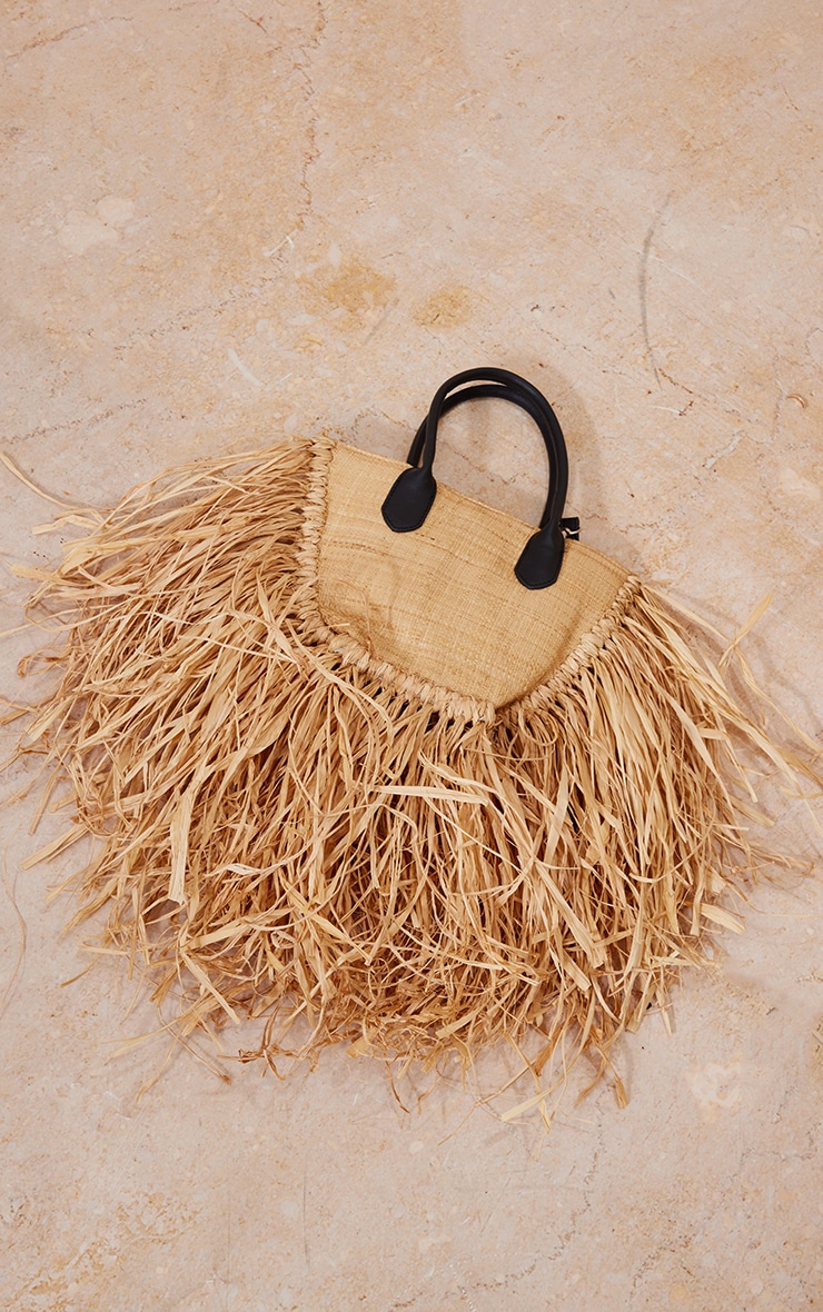 Natural Frayed Straw Beach Bag image 1