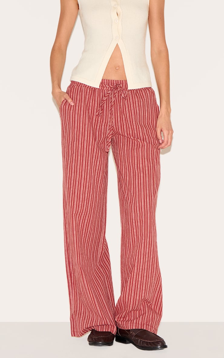 Pantalon large en coton orange brûlé à fines rayures et taille haute image 2