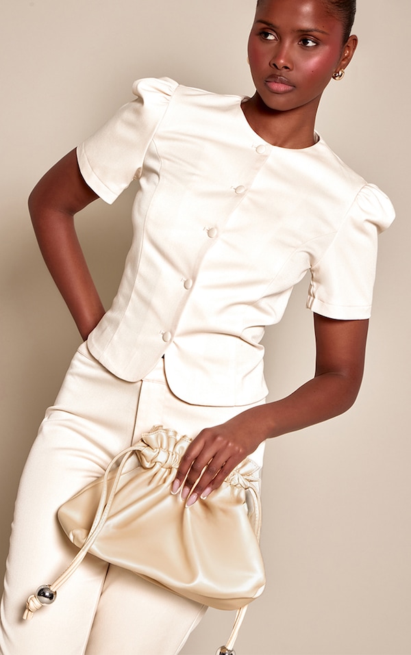 Butter Yellow Bead Ruched Pouch Clutch Bag