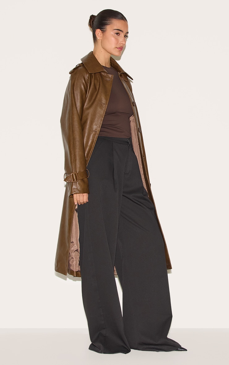 Trench mi-long en PU chocolat image 3