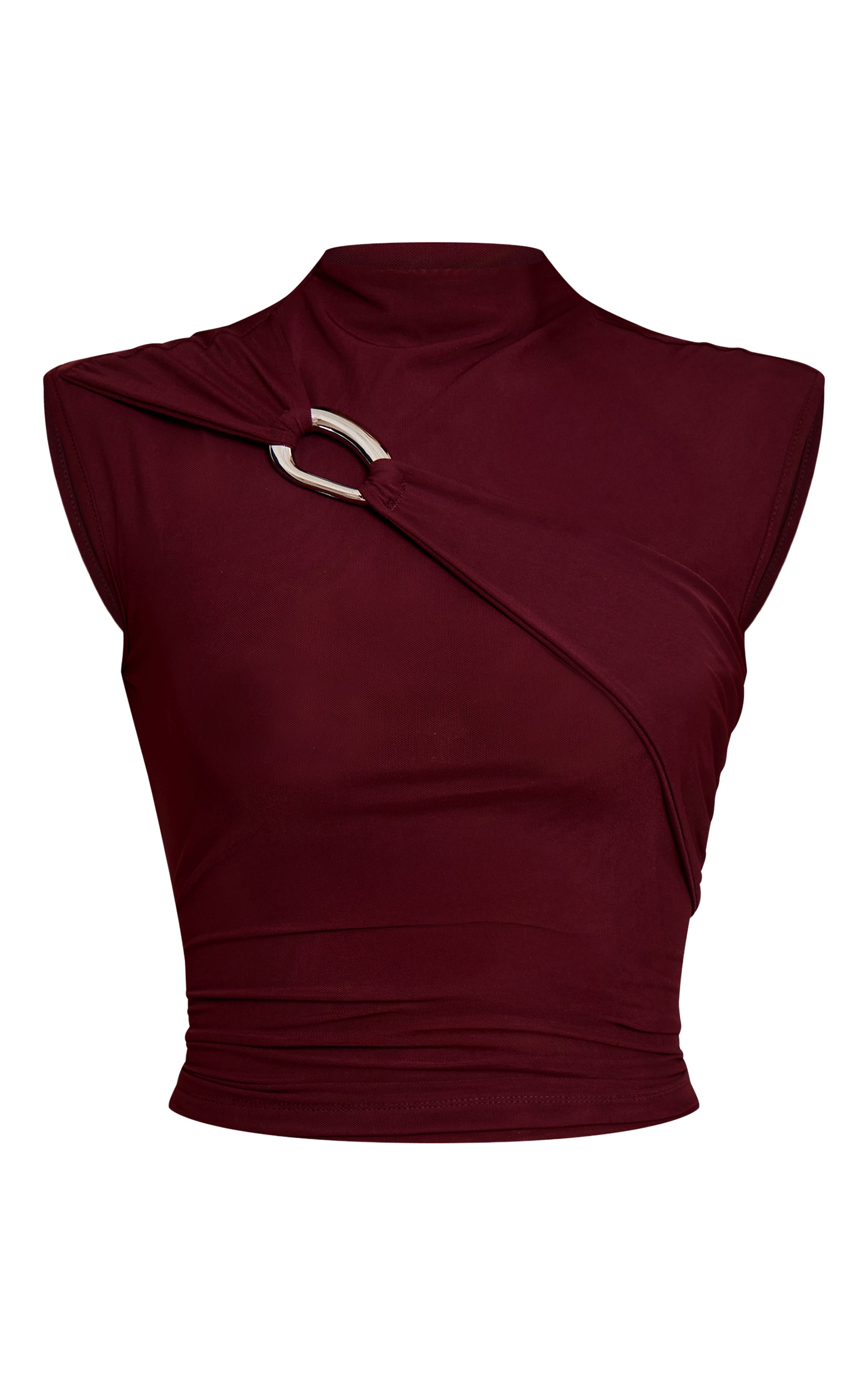 Plum Double Layer Mesh Wrap Trim Detail Long Top image 5