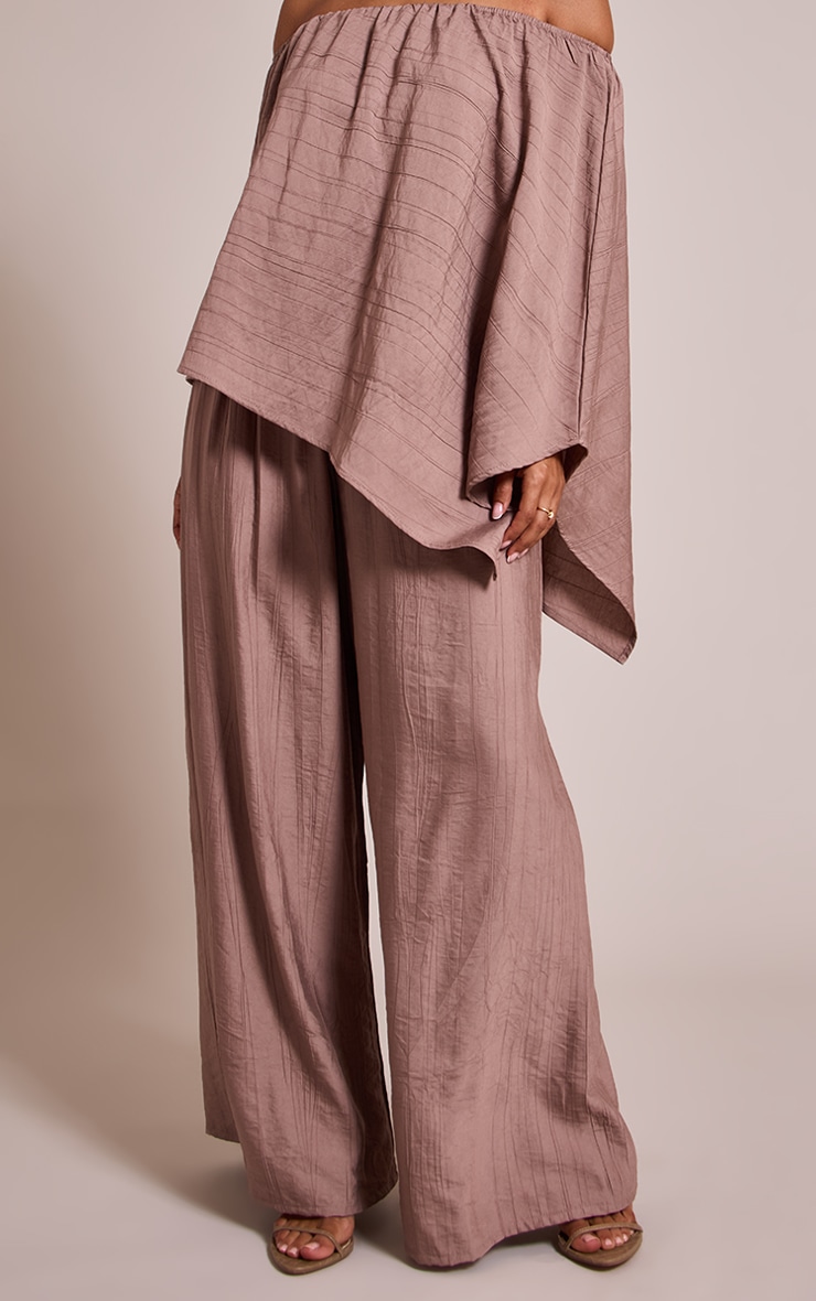 Petite Taupe Crinkle Elasticated Waist Pants image 2