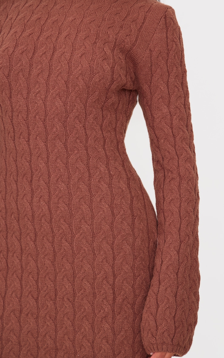 Robe longue en maille épaisse torsadée cappuccino à col roulé image 4