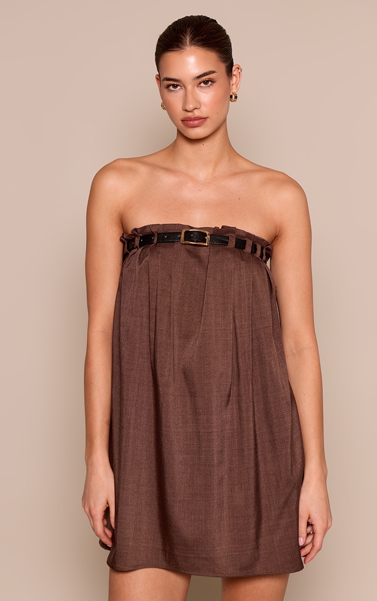 Chocolate Bandeau Belt Detail Shift Dress image 1