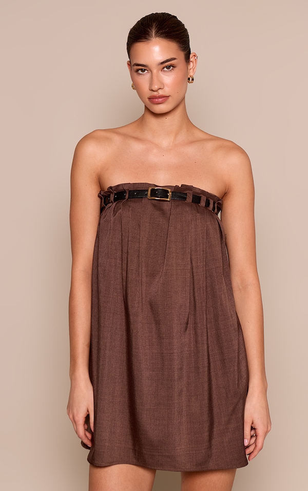 Chocolate Bandeau Belt Detail Shift Dress