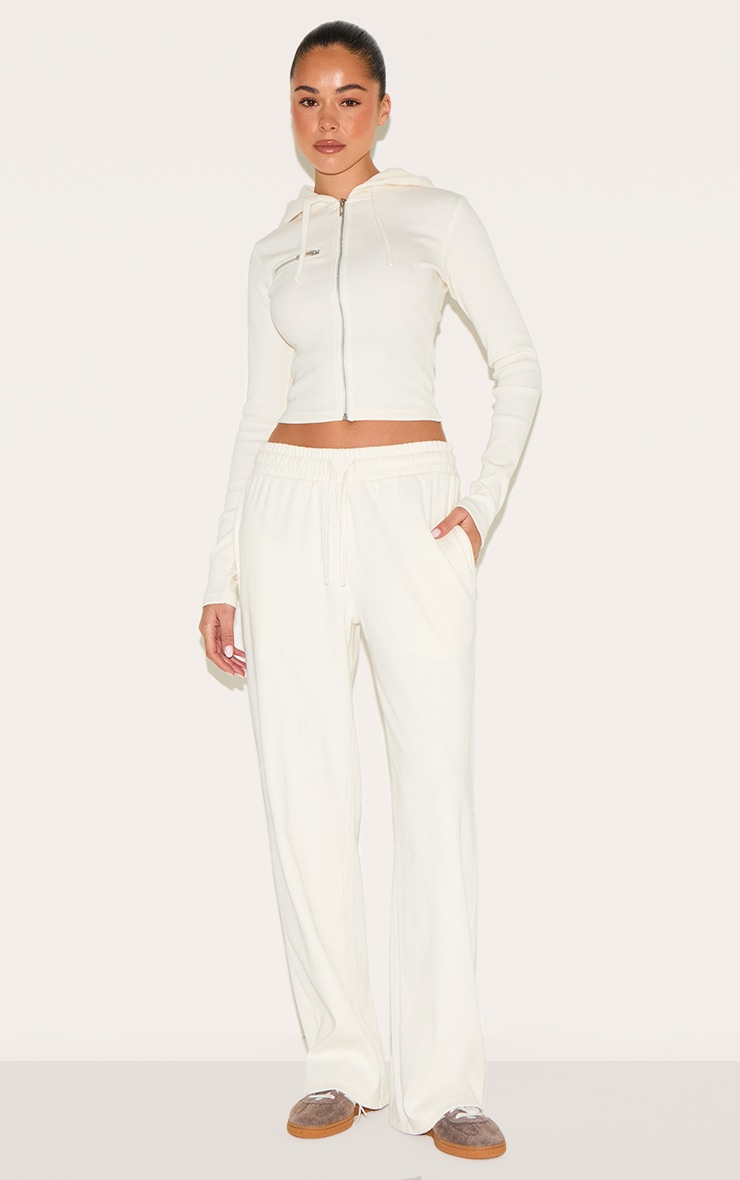 Pantalon large côtelé crème clair à taille basse image 1