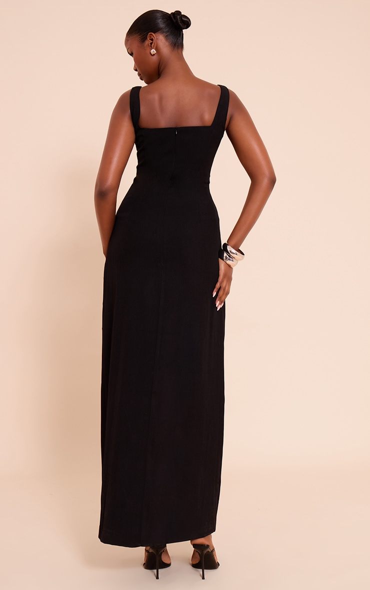 Black Woven Scoop Neck Midaxi Dress image 2