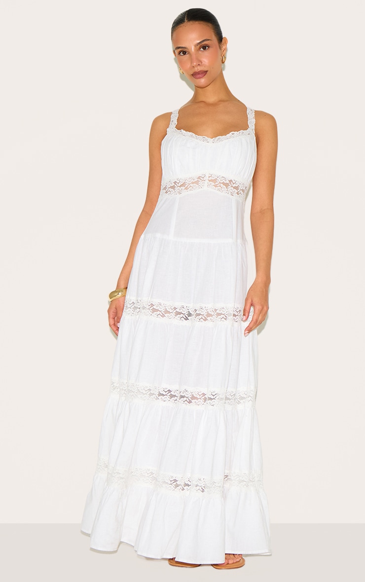 Petite White Tiered Maxi Dress With Lace Details image 1
