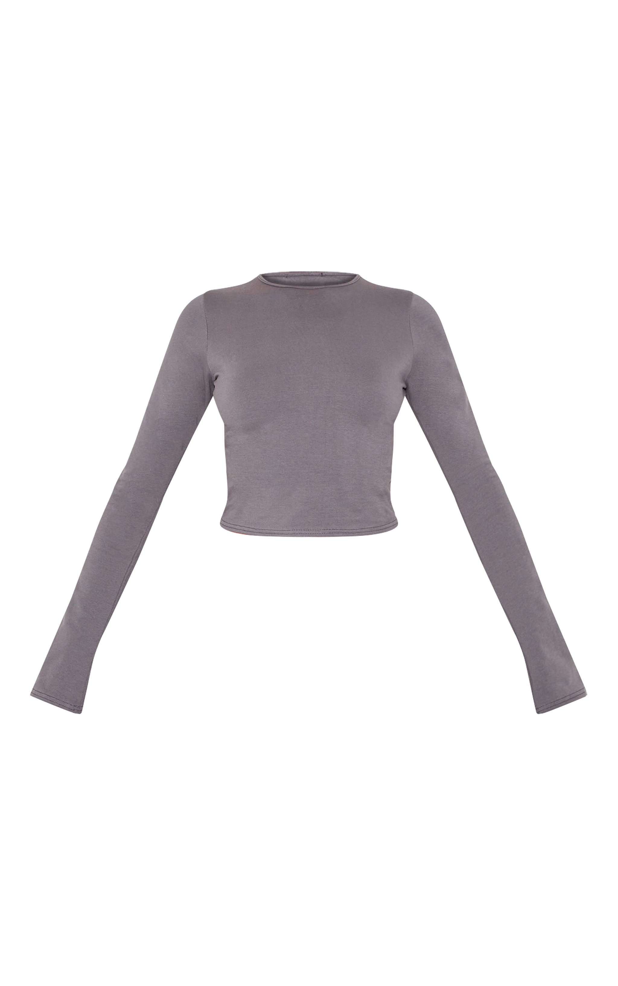 Charcoal Cotton Long Sleeve Crew Neck Top image 5