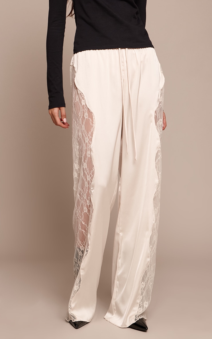 Cream Satin Lace Drawstring Pants image 2