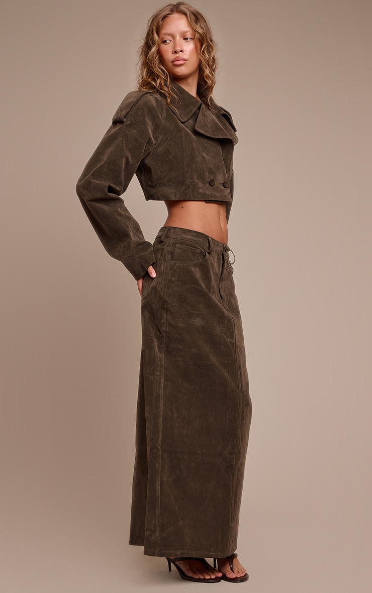 Khaki Faux Suede Cropped Trench image 3