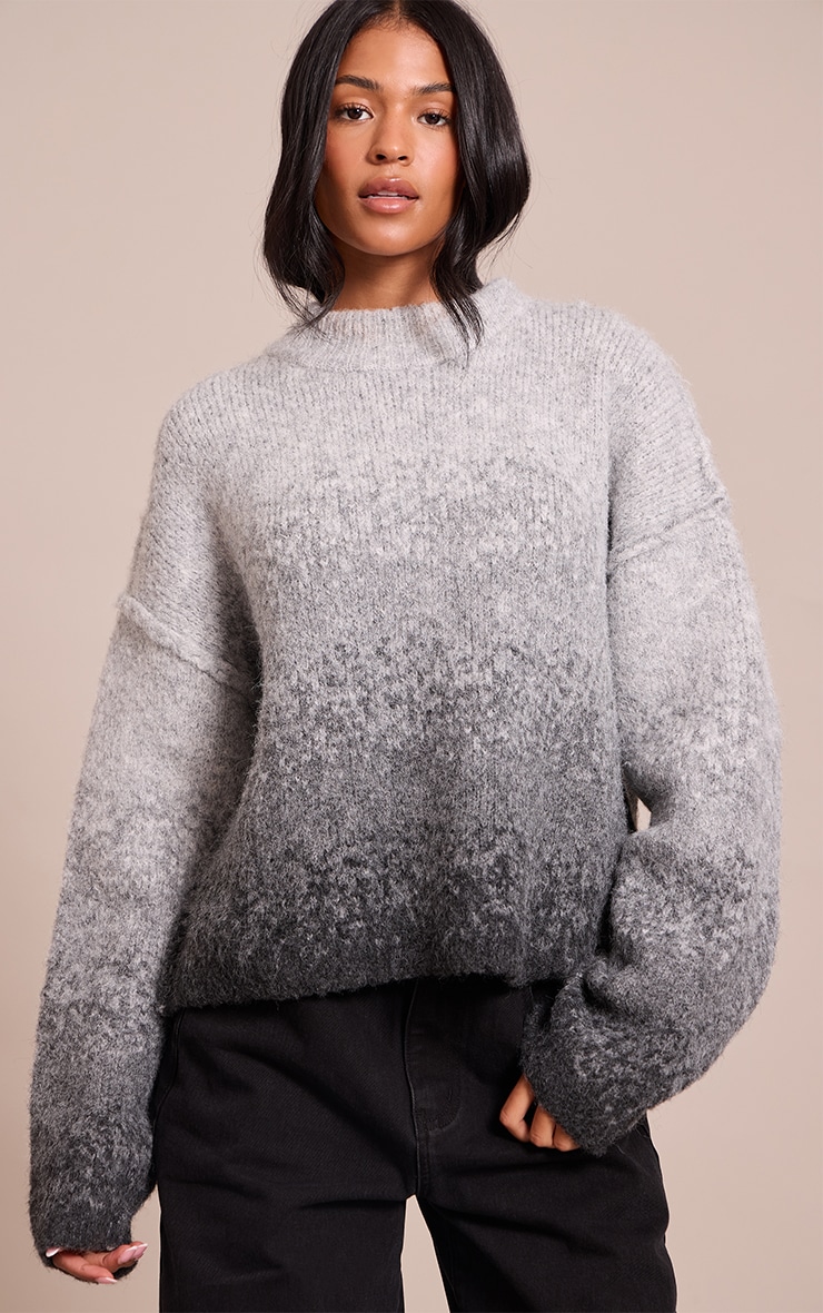 Tall Grey Ombre Crew Neck Knitted Sweater image 1