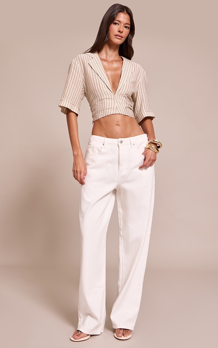 Stone Pinstripe Lightweight Woven Twist Cropped Shirt image 3