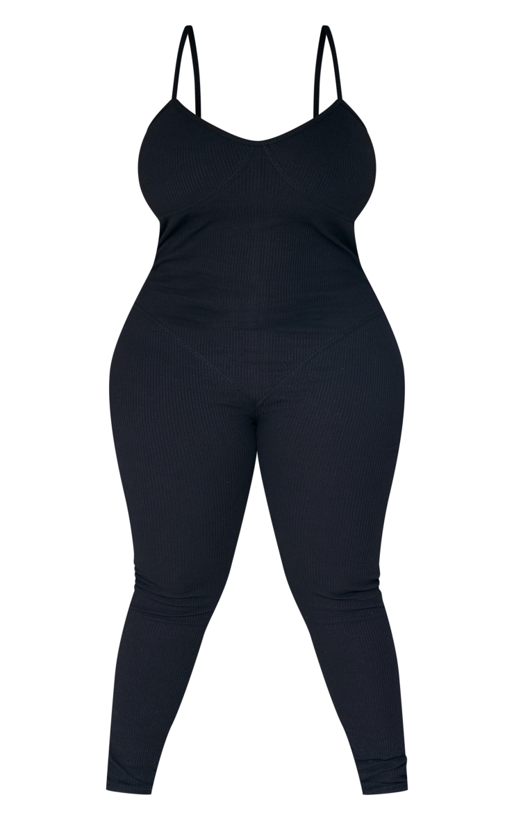 Plus Black Seam Detail Rib Jumpsuit image 5