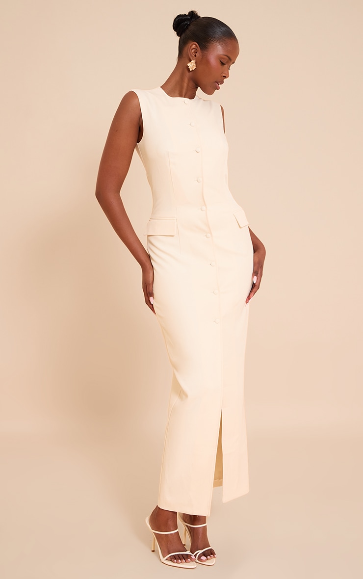 Butter Cream Woven Button Maxi Dress image 3