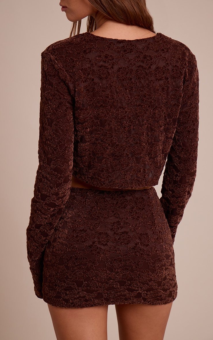 Dark Brown Lace Mid Rise Mini Skirt  image 3