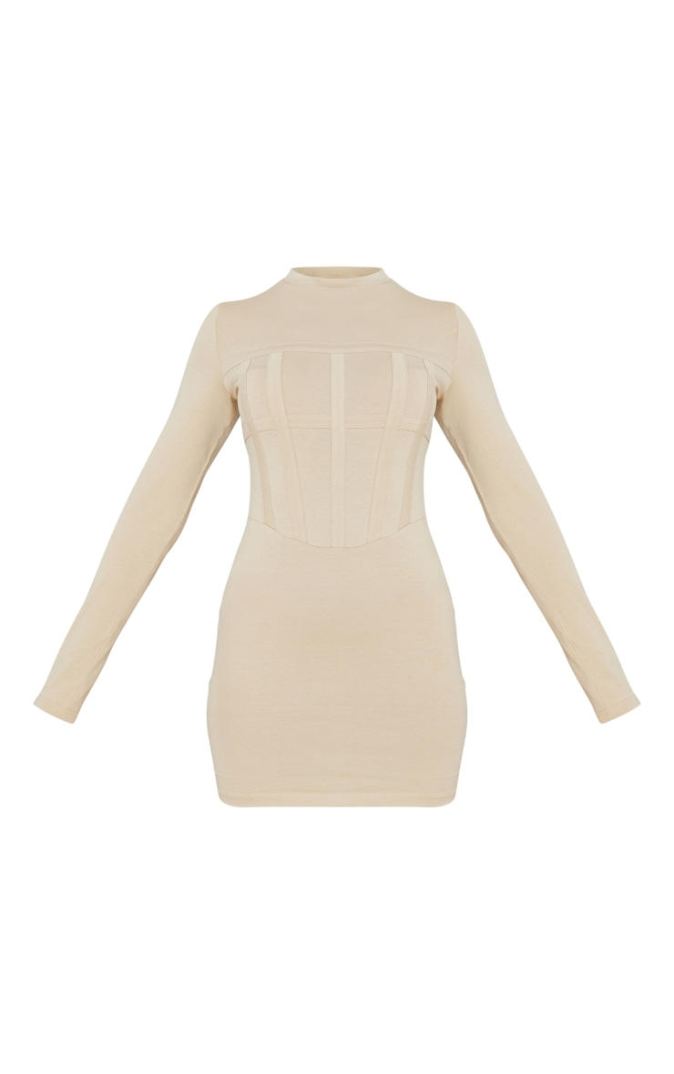 Stone Cotton Binding Detail Long Sleeve Bodycon Dress image 5