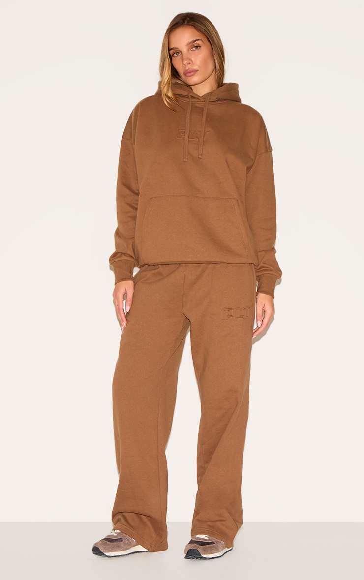 PRETTYLITTLETHING Taupe Premium Embossed Oversized Hoodie image 3