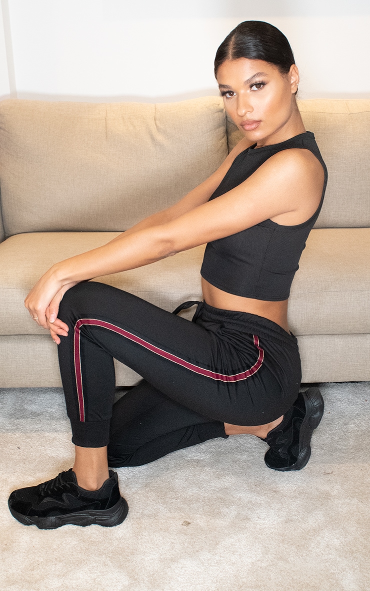 Black Side Stripe Detailed Joggers