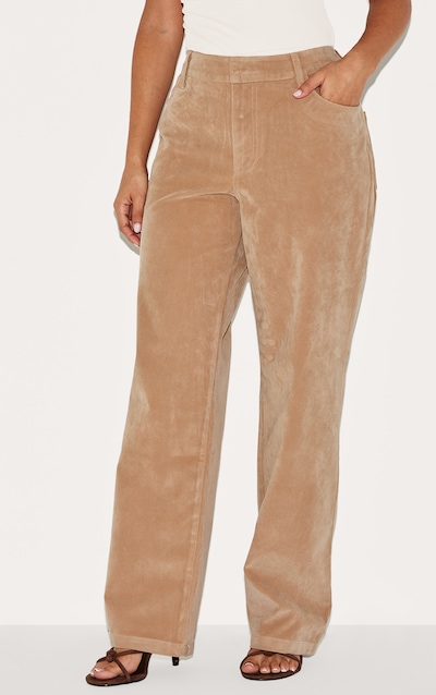 Petite Sand Faux Suede Mid Rise Straight Leg Pants