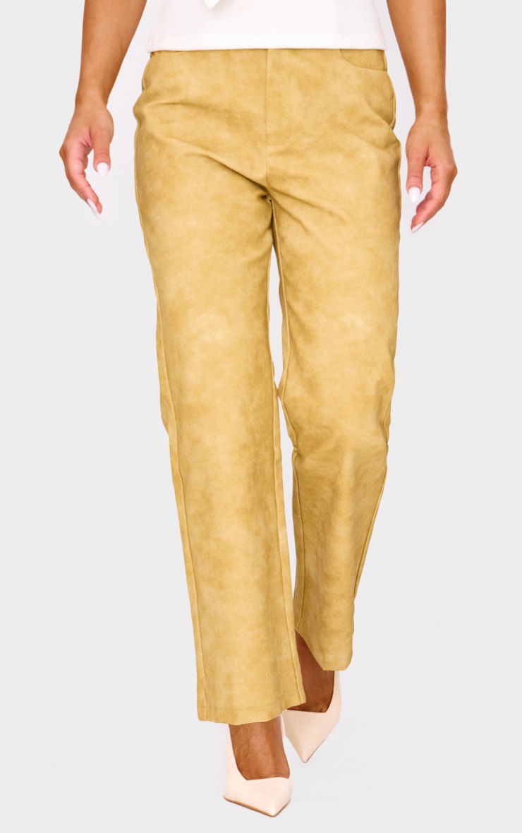 Mustard Washed Faux Leather Cropped Straight Leg Trousers image 2