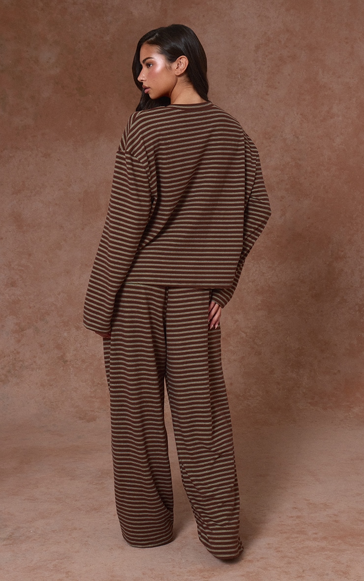 Chocolate Striped Soft Fleece Straight Leg Sweatpants image 3