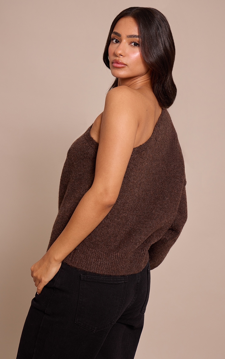 Petite Chocolate Trim Detail One Shoulder Knitted Sweater image 2