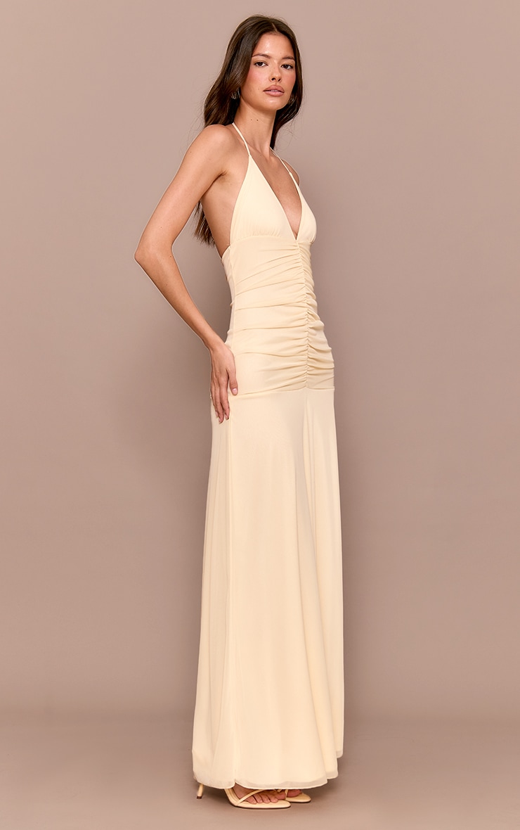 Cream Ruched Detail Strappy Maxi Dress image 3