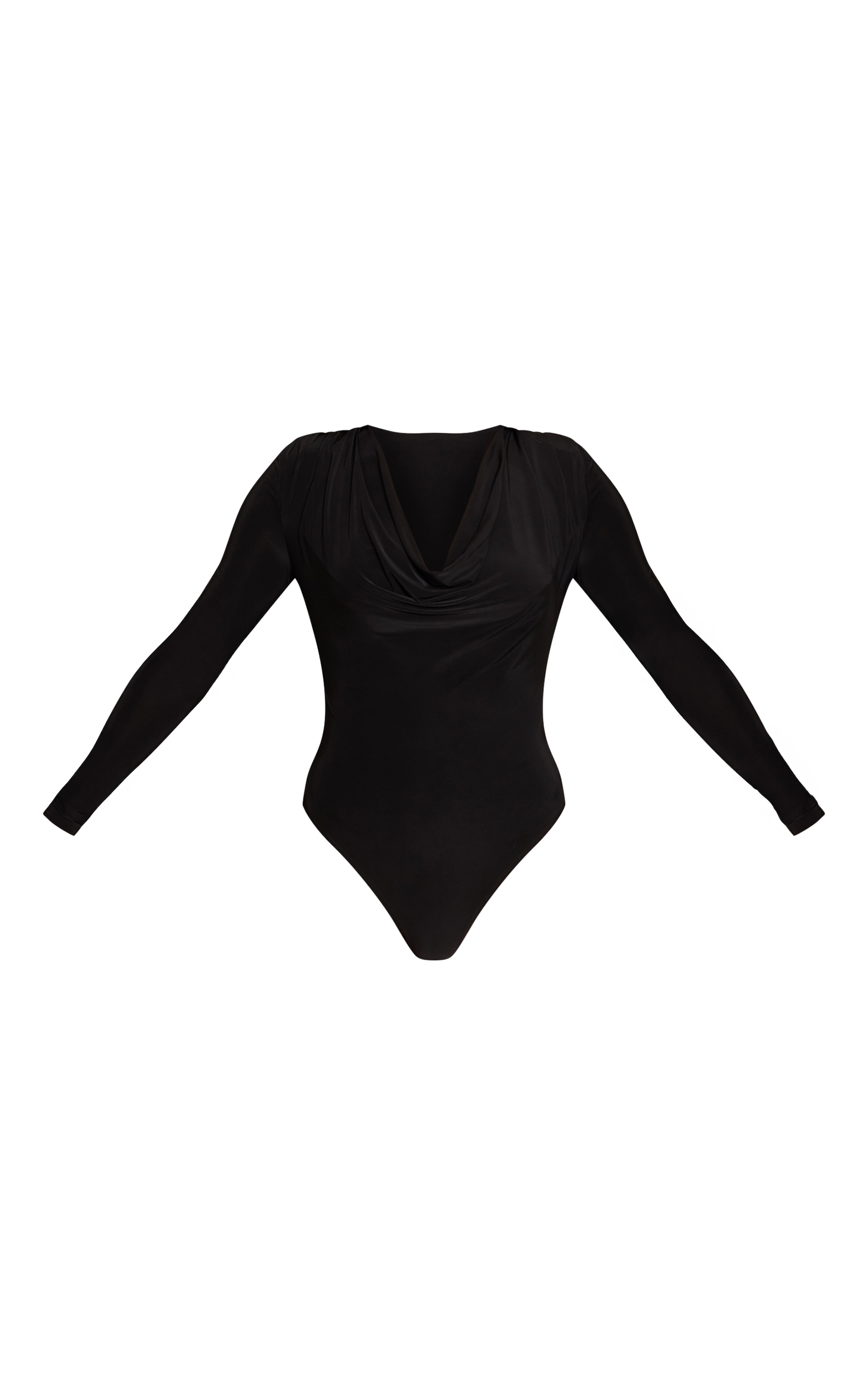 Black Double Layer Slinky Cowl Neck Long Sleeve Bodysuit image 5