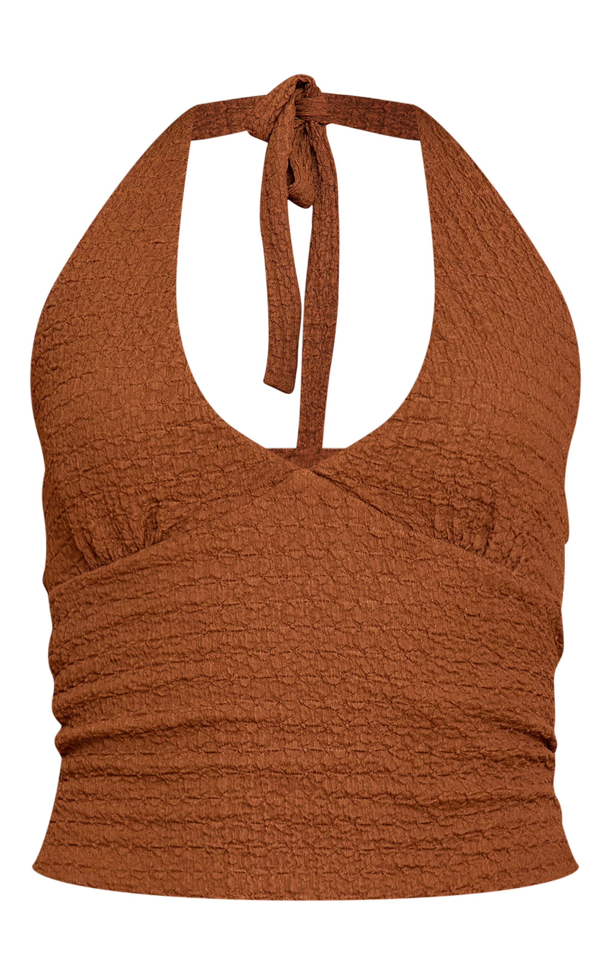 Crop top texturé marron à dos nu et décolleté image 5
