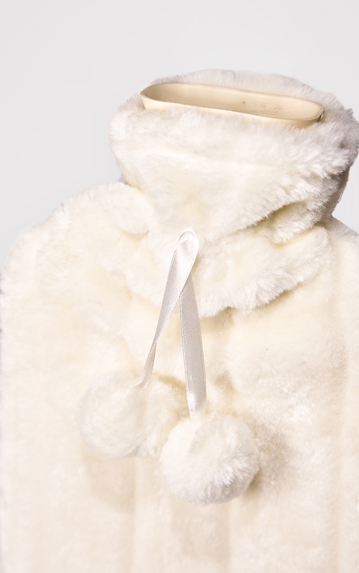 Cream Faux Fur Hot Water Bottle 2L image 2