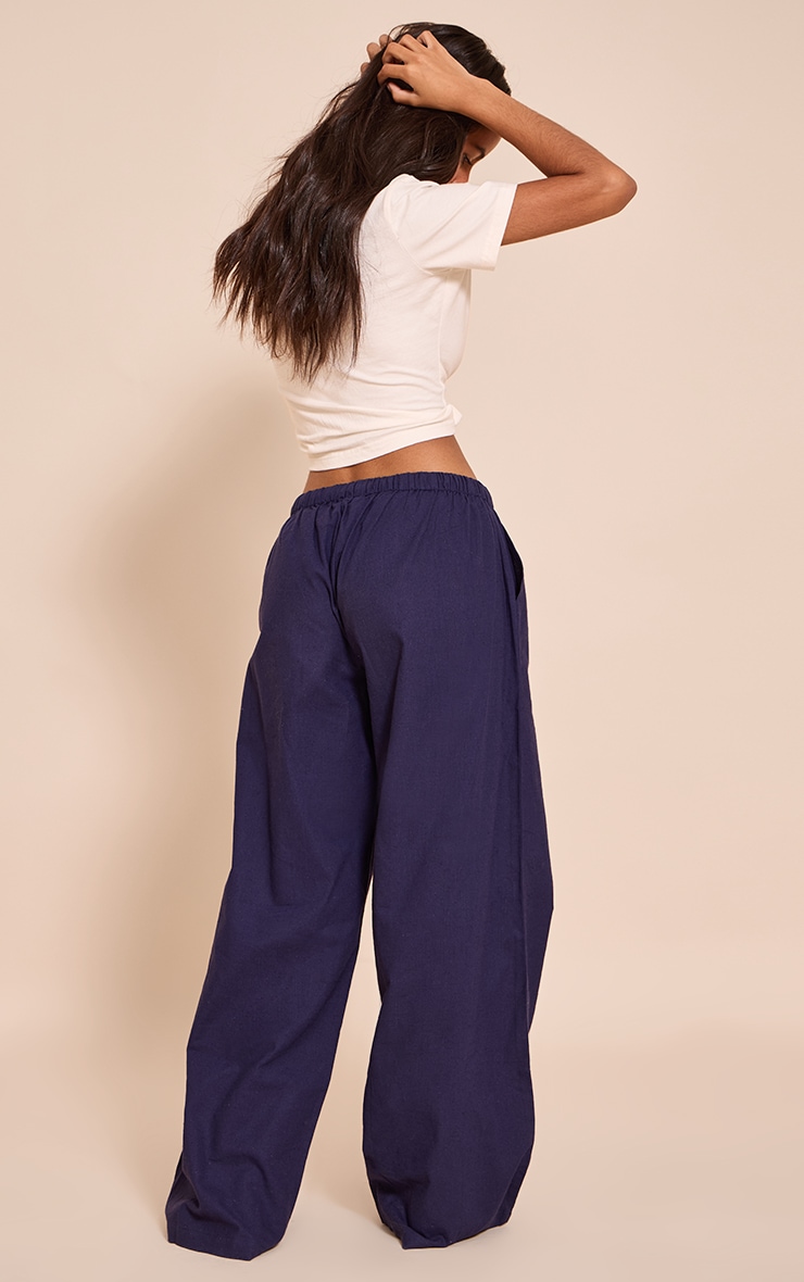 Petite Navy Linen Drawstring Waist Pants image 2